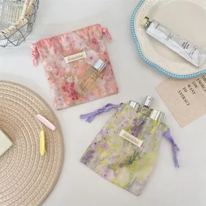 Aquarell Floral Kordelzug Aufbewahrungstasche Polyester Stoff Kleinteile Beutel Reise Make-up Organizer Bundle Pocket Damen