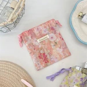 Ins Stil Aquarell Blumen Kordelzug Aufbewahrungstasche Stoffbeutel für Kosmetik Reise