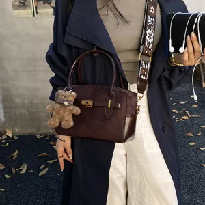 Damen Umhängetasche Boston Bag Mode Wildleder Schultertasche Herbst Chic Designer Handtasche