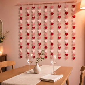 Guirlande en Papier Cœur Dégradé Bannière Cœur Cousue Romantique Fil de Cœur Pailleté pour Décoration de Fête de Mariage Saint Valentin Ornements Suspendus