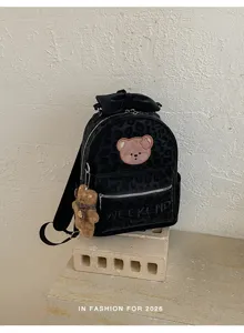 Japanese cute cartoon style mini backpack for women, casual velvet fashion travel bag.