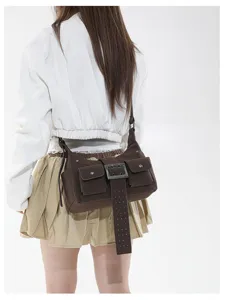 Retro motorfiets schoudertas voor dames, trendy cargo crossbody tas met meerdere zakken.