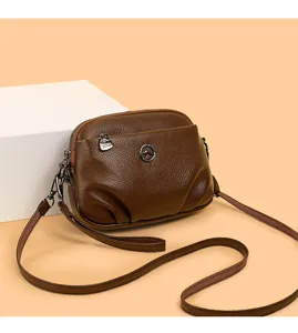Braune Damen Umhaengetasche aus weichem Leder, laessige Alltag Schultertasche fuer Damen
