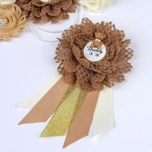Bruine kanten dad to be lint badge baby shower feest rozet speld decoratie access
