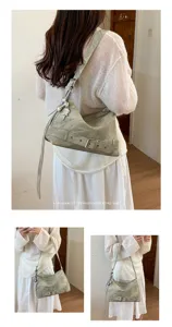 Retro large capacity shoulder crossbody bag for women, stylish minimalist commuter hobo bag.