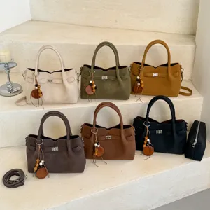 Women fashion suede tote bag top handle shoulder crossbody handbag stylish retro purse