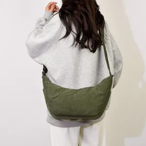 Ribfluwelen schoudertas groen casual crossbody tas grote capaciteit Japanse retro stijl
