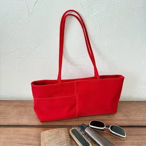Red velvet shoulder bag for women, casual underarm tote bag with stylish daily capacity.