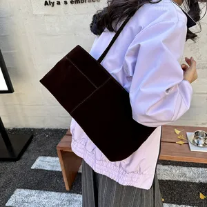 Casual brown velvet underarm bag for women, stylish minimalist shoulder tote daily use.