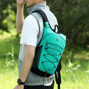 Lightweight outdoor backpack with adjustable straps, elastic bungee cord, and mesh side pockets.