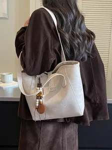 Bolso tote vintage informal para trabajo, gran capacidad, bolso de hombro versátil de otoño.