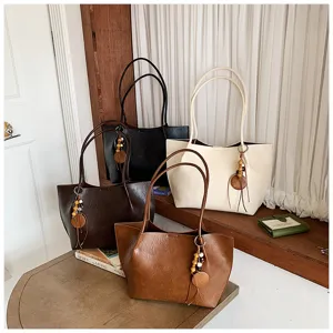 Bolso shopper vintage gran capacidad otono casual color solido bolso de hombro trabajo mujer