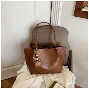 Bolso tote marrón vintage de gran capacidad, bolso de hombro casual para mujer.