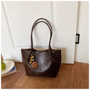 Bolso tote marrón vintage de gran capacidad, bolso de hombro minimalista casual de trabajo.