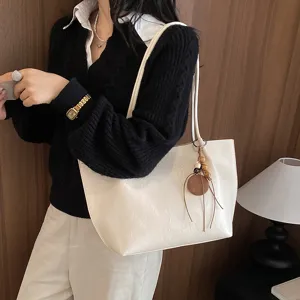 Bolso shopper blanco minimalista para mujer, bolso de hombro de cuero PU de gran capacidad.