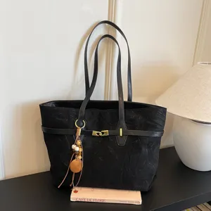 Black large capacity tote bag womens stylish casual shoulder bag premium design