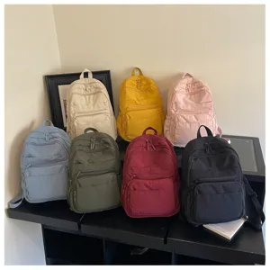 Stylish women casual multi-pocket nylon backpack daily school travel bookbag multi-color