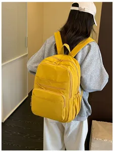 Women casual yellow canvas backpack with multi pockets for school travel daily use outdoor