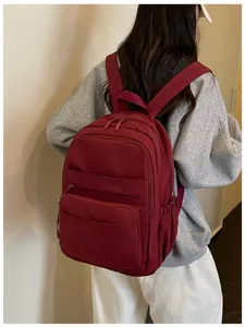 Casual women's backpack school travel daypack with multiple zipper pockets maroon stylish new