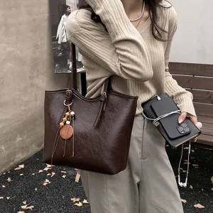 Bolso tote grande de cuero marron para mujer bolso de hombro casual minimalista