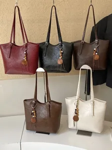 Gran capacidad bolso de hombro tote minimalista de color sólido de cuero PU bolso casual