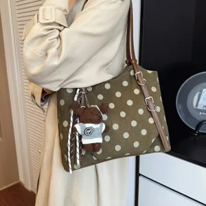 Bolso de hombro con lunares para mujer, gran capacidad elegante bolso de mano con colgante.