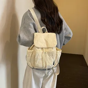 Sac a dos de loisir en nylon sac voyage femme leger beige sac ecole quotidien usage