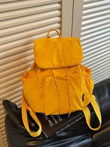 Sac à Dos Femme en Polyester Léger Mode Grande Capacité Sac d'École de Voyage Décontracté Avec Cordon et Rabat