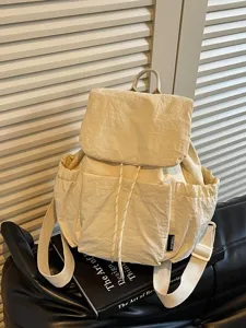 Sac à dos femme en toile décontracté léger polyvalent cartable voyage chic avec poches beige