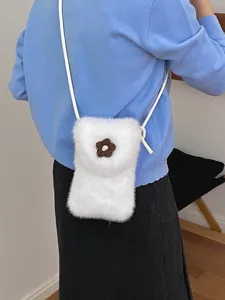 Women plush phone bag autumn cute fluffy crossbody bag stylish single shoulder faux fur bag