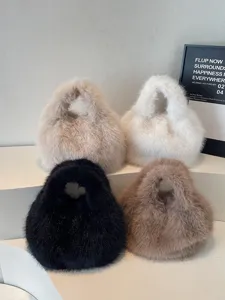 Fluffy plush handbag for women autumn winter fashion casual soft faux fur mini tote bag