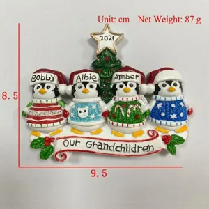 Christmas tree penguin family ornament resin hanging decor gift with names 8.5x9.5cm