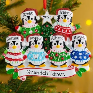 Personalized Christmas Tree Ornament Cute Penguin Family Hanging Decor Gift