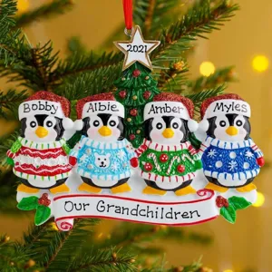 Cute family of four penguins Christmas tree hanging ornament holiday custom party decor item