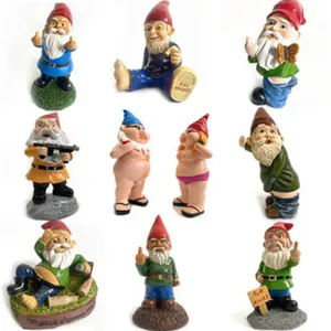 Funny garden gnome figurines set, resin mischievous dwarf statues for outdoor yard lawn decor.