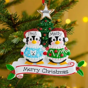 Cute resin penguin Christmas tree ornament family hanging pendant holiday party decor