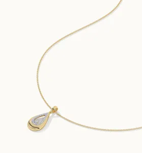 Collar con Colgante de Gota Pavé de Diamantes en Plata de Ley S925 Lujo Elegante Mujer Joyas