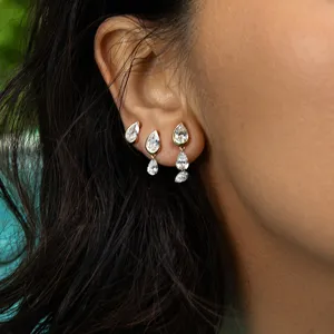 S925 Sterling Silber Tropfen Zirkonia Ohrstecker Set fur Mehrfach Piercing Look Stil