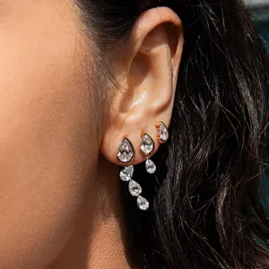 S925 Silber Birnen Tropfen Ohrringe Set, mehrfache Piercing gestapeltes Design für Damen.