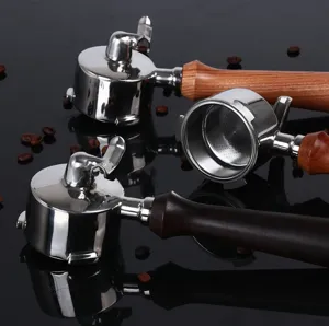 304 Edelstahl Kaffeesiebträger Mit Massivholzgriff Doppelter Auslauf Filterkorb Für Espressomaschine Zubehör
