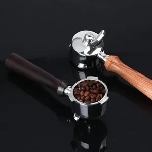 Edelstahl Kaffee Siebträger mit Massivholzgriff für Espressomaschinen Filterhalter.