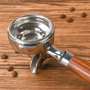 Edelstahl 58mm Espresso Siebträger Ersatz mit Massivholzgriff und Doppelauslauf für Kaffeemaschine.
