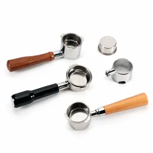Stainless Steel Coffee Bottomless Portafilter For Dongling Machine Wood Handle Filter Basket Barista Tool