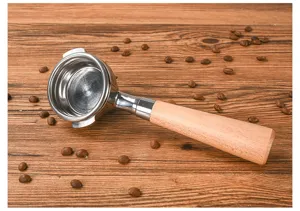Edelstahl Espresso Portafilter mit Holzgriff fuer Kaffeemaschine 58mm Kaffeebereiter.