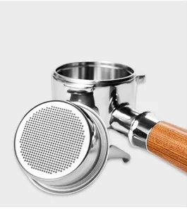 54mm bottomless coffee portafilter with wooden handle detail stainless steel filter basket