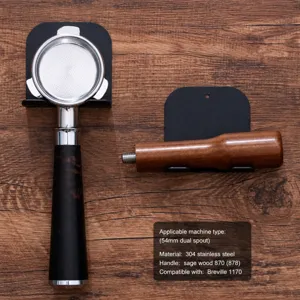 54mm bottomless coffee portafilter with wooden handle, compatible with espresso machines.
