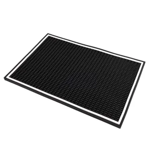 Tapis de bar en caoutchouc noir avec bord blanc, tapis d'égouttage antidérapant pour cuisine.