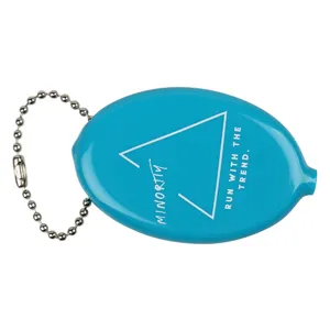 Blue oval silicone coin purse with ball chain, portable mini change pouch for daily use.