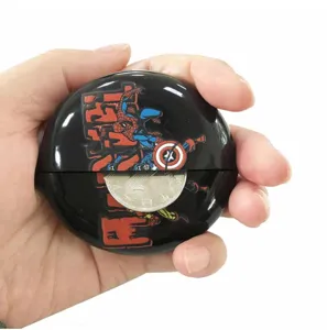 Round silicone coin purse with comic hero graphic print, compact squeeze wallet for loose change.