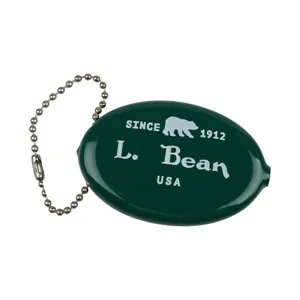 Green oval PVC coin purse with ball chain, portable mini zipper pouch for keys and coins.
